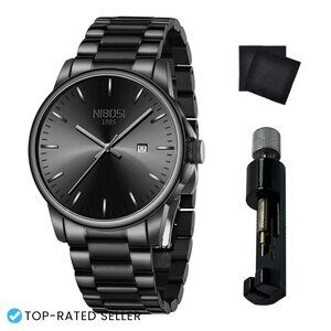 Classic Stainless Steel Analog Watch Waterproof Business Casual Day Date Display
